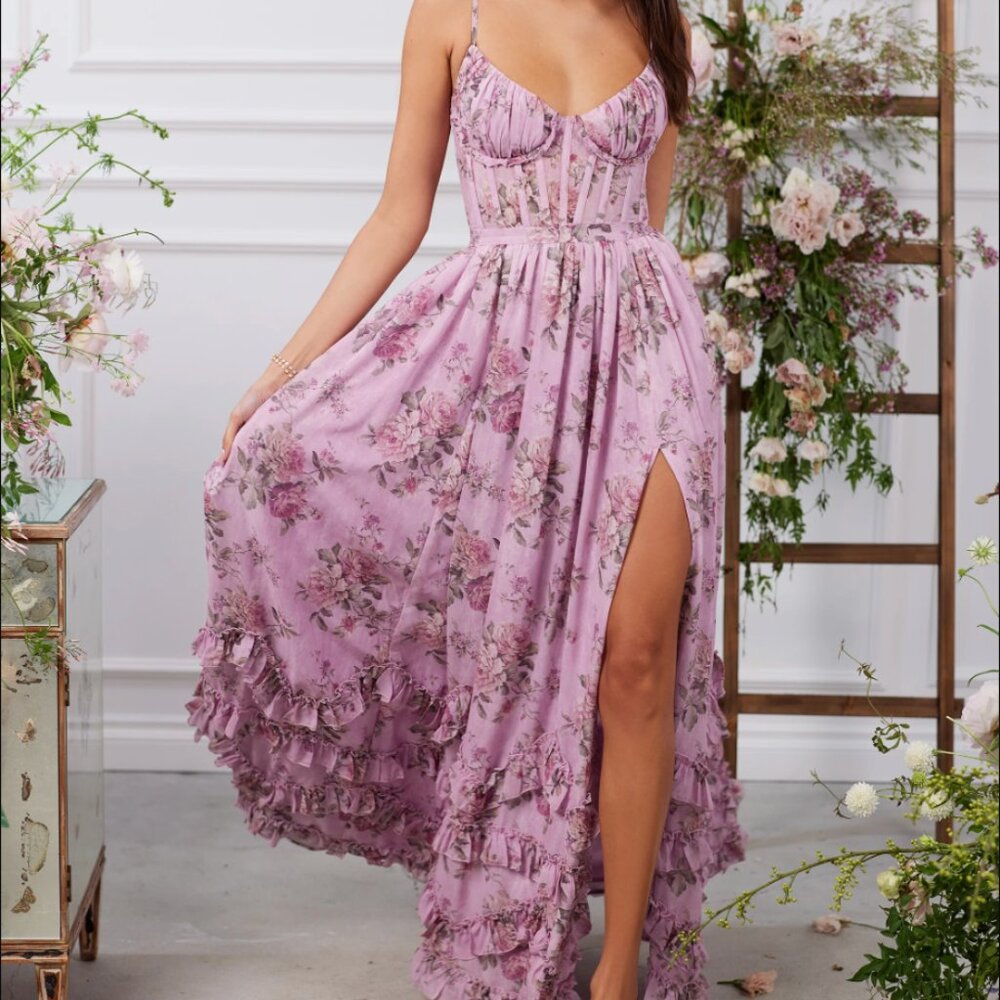 The Carmen Dress in Lilac Tapestry Rose - WORN ONCE!